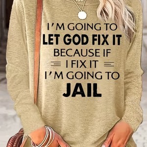 Letter Print Crew Neck T-Shirt, Casual Long Sleeve T-Shirt For Spring & Fall, Women's Clothing