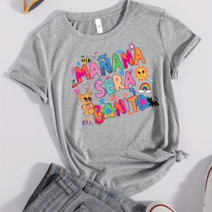 Cartoon Print T-Shirt, Short Sleeve Crew Neck Casual Top For Summer & Spring, Women's Clothing