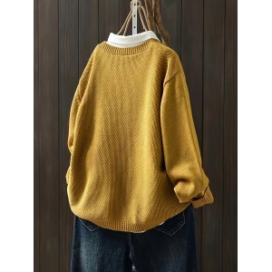 Solid Button Down Knit Cardigan, Casual Long Sleeve Loose Sweater With Pocket, Women's Clothing