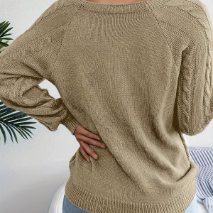 Solid Cable Knit Sweater, Casual Crew Neck Long Sleeve Sweater, Women's Clothing