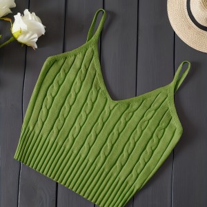 Knitted Cami Crop Top, Versatile Sleeveless Casual Top For Spring & Summer, Women's Clothing