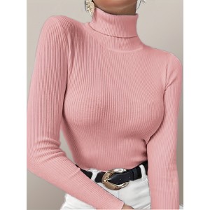 Solid 4 Packs Knitted Sweater, Casual Long Sleeve Turtleneck Sweater For Fall & Winter, Women's Clothing