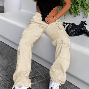 Women's Y2K Streetwear Cargo Pants - Vintage 90s High Waisted Wide Leg Overalls With Pockets